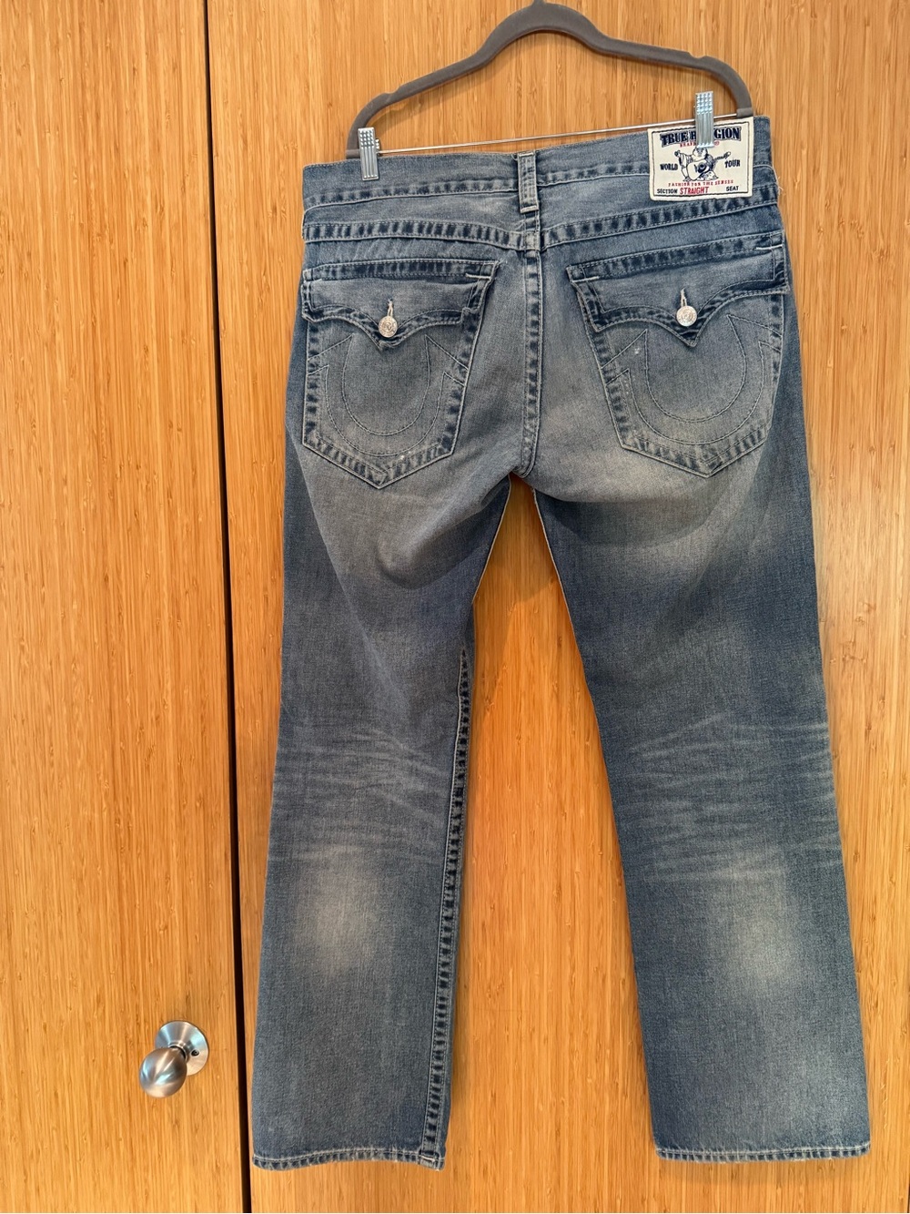 True Religion Basic Straight Leg Distressed Flap Jeans Size 33